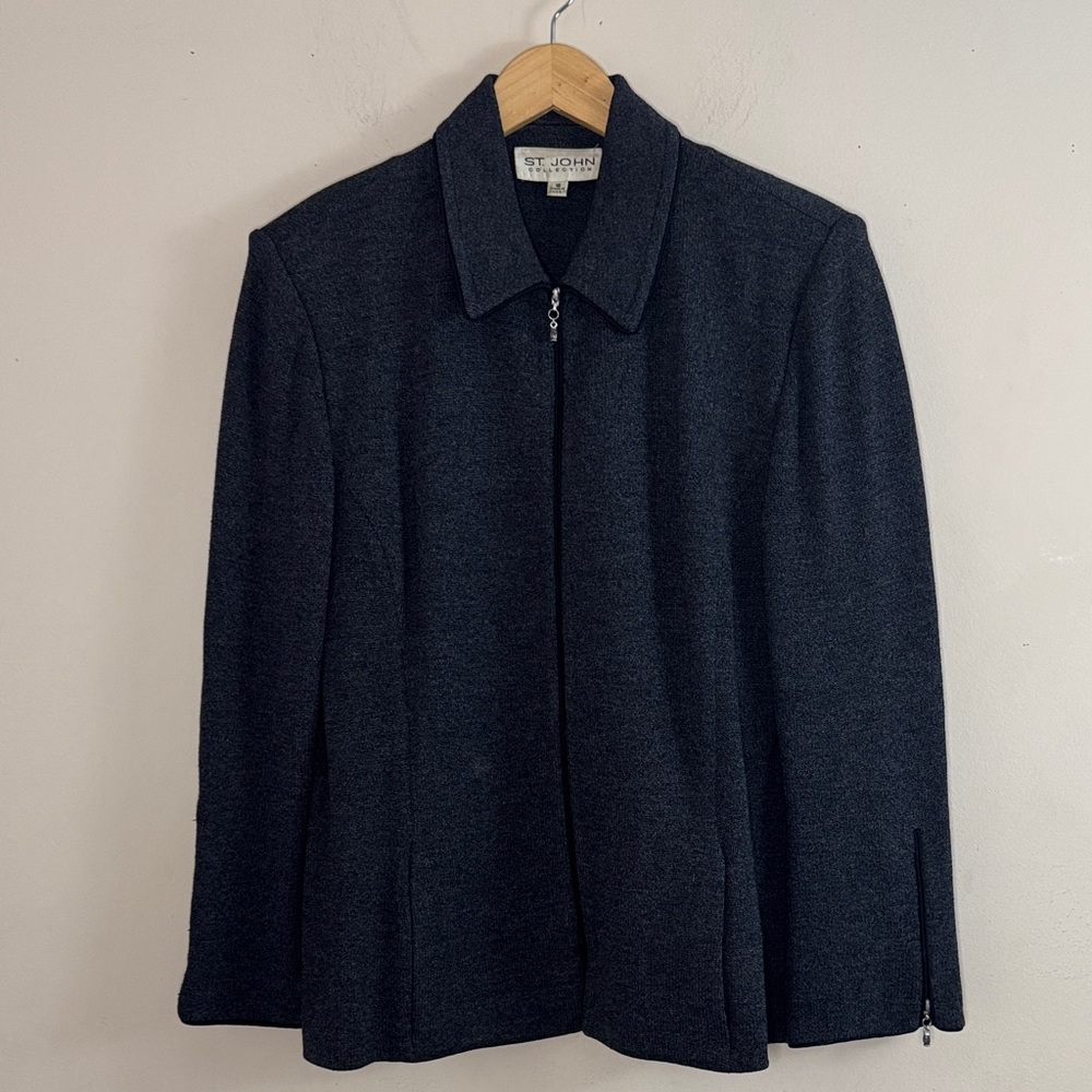 Vintage St. John Collection Women's Santana Knit Charcoal Zip-Up Jacket size 16